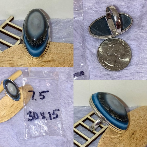 Owyhee Bullseye Blue Opal Gemstone Chunky Handmade Ring - Picture 7 of 7